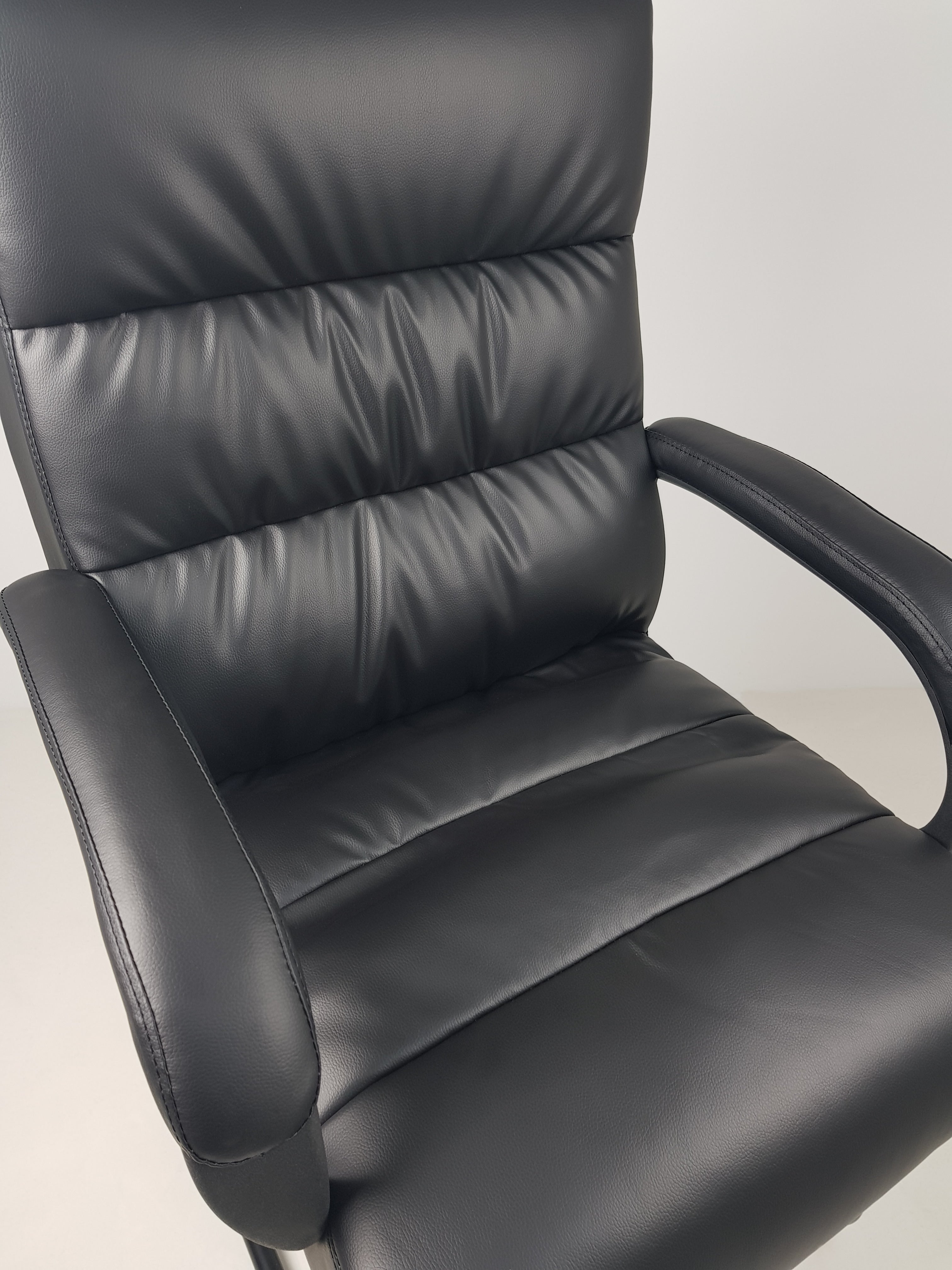 Black Leather Soft Padded Visitor Chair - CHA-K35-2